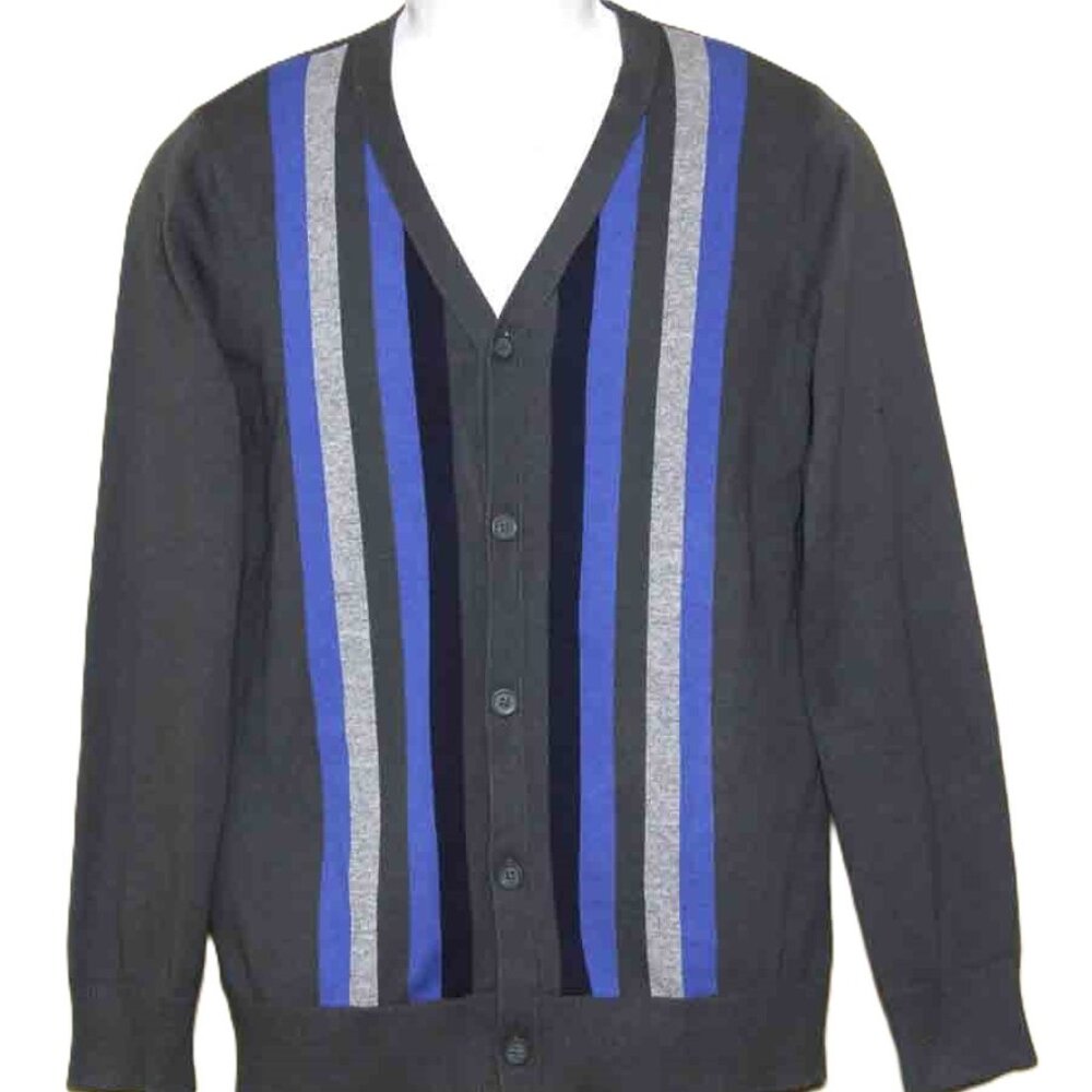 Pure Stuff Cotton Cardigan Sweater Striped Blue Gray Men's Size Small